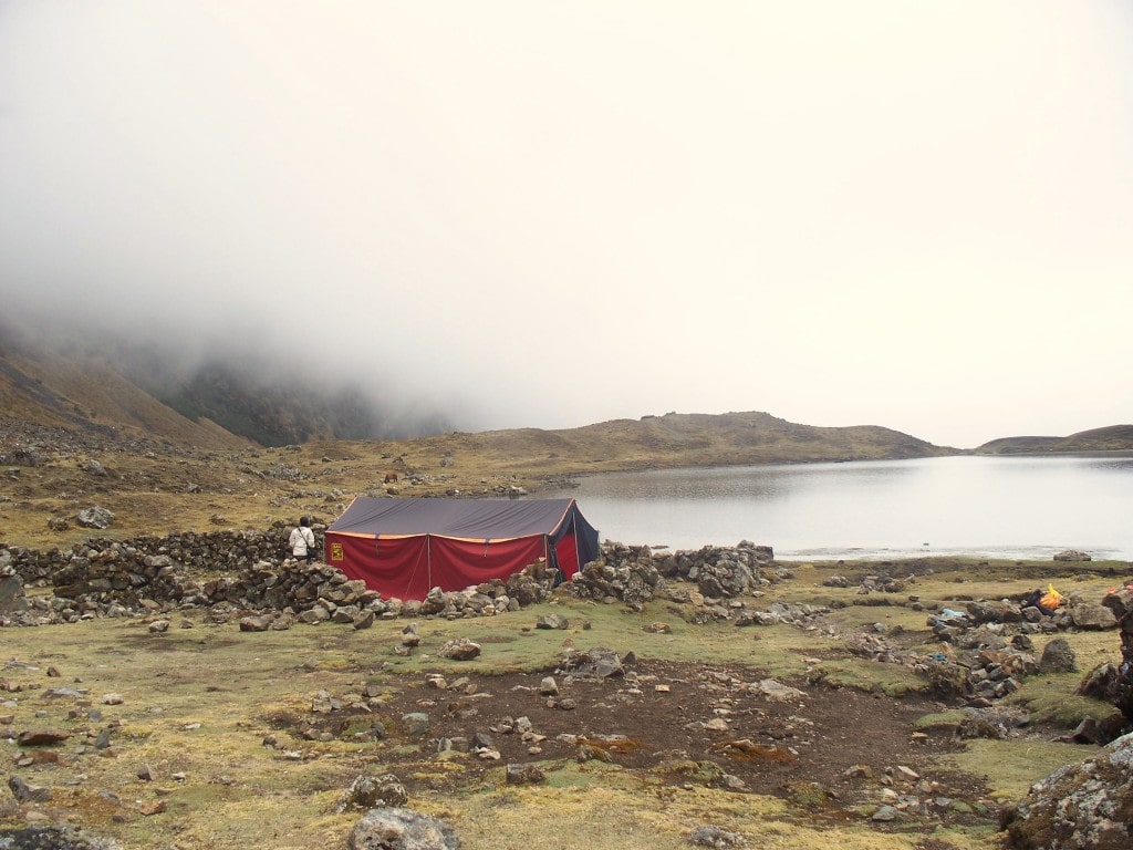 Lunch on the Lares Trek Our porters raced ahead to set up tents for us to comfortably have lunch in. Here was our first stop, right in amongst the clouds.